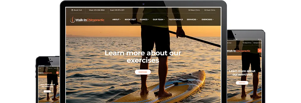 Responsive website displayed on desktop, tablet and phone screens